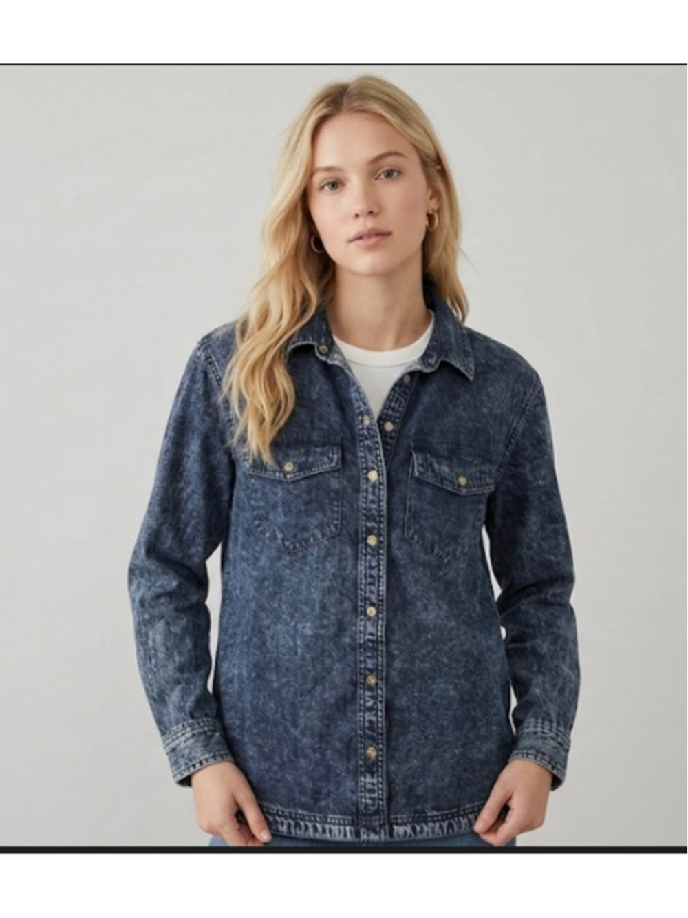 American Eagle Blue Acid Wash Denim Button Down Shirt XS